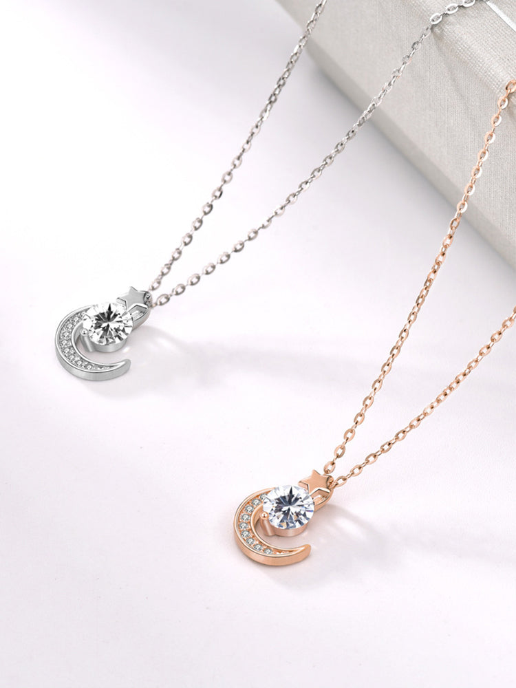 Diamond Star and Moon Pendant Necklace