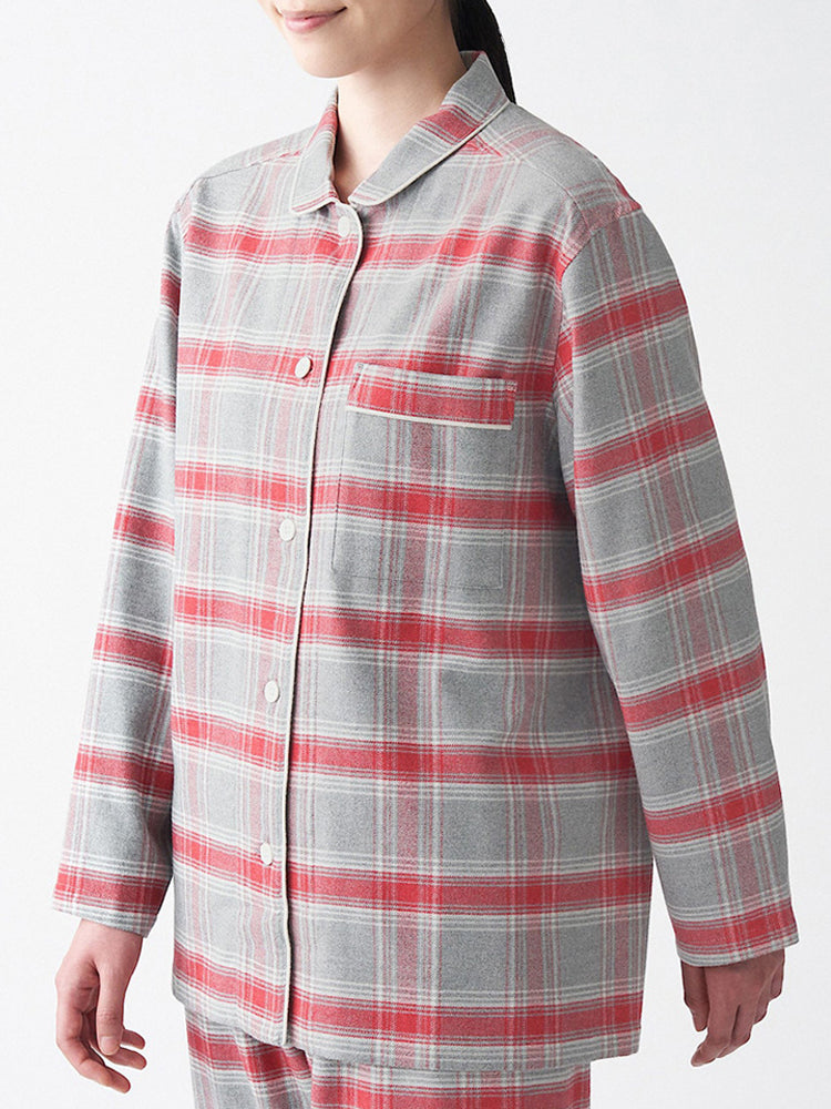 Cotton Plaid Pajamas Set Long Sleeve Sleepwear for Men&Women
