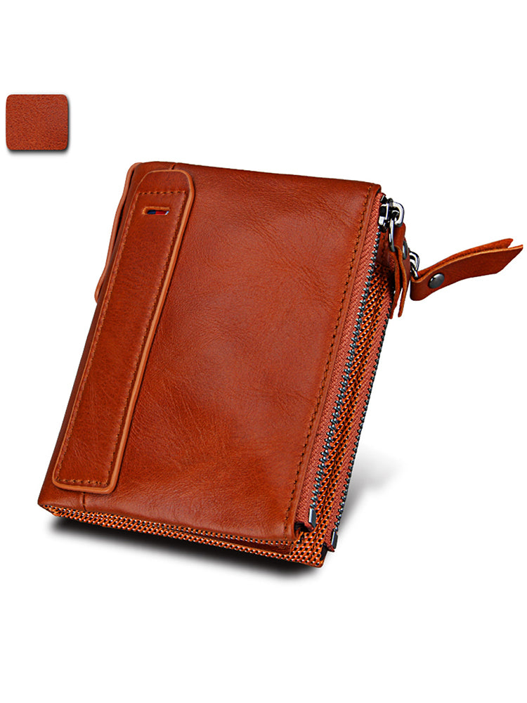 Zipper RFID Card Holders Anti-theft Zip Coin Pocket Bifold Wallets