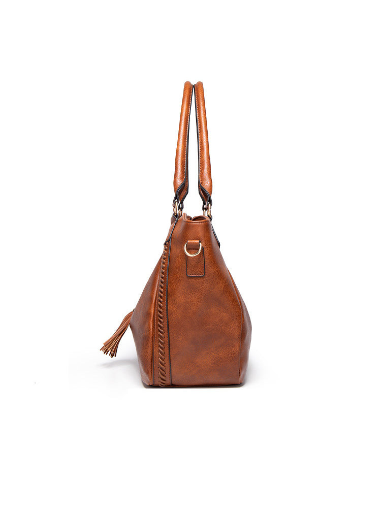 Vintage Tassel PU Leather Large Purse Shoulder Bag for Women
