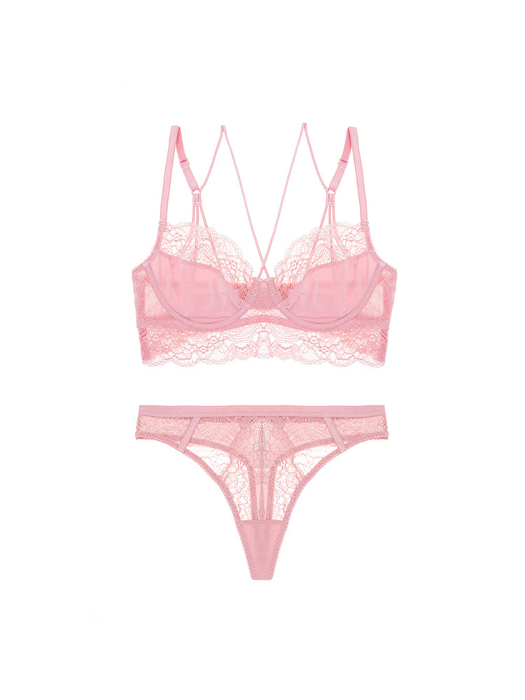 Women's Push Up Sexy Lace Lingerie Bra and Sheer Panties