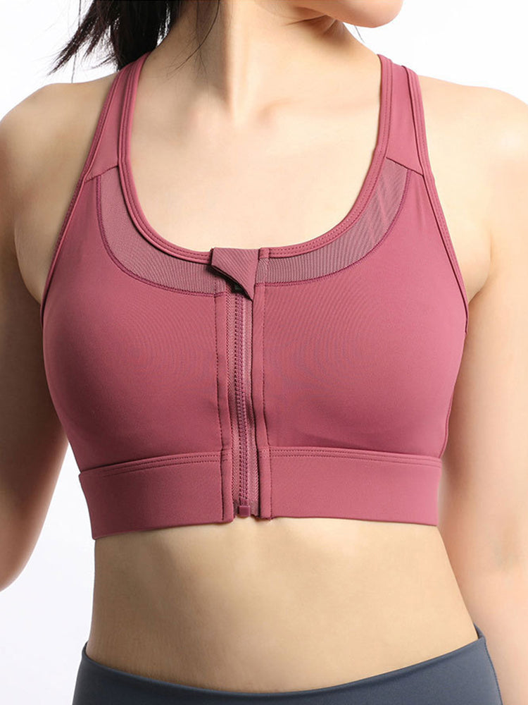 Workout Fitness Front Zipper Racerback Sports Bra