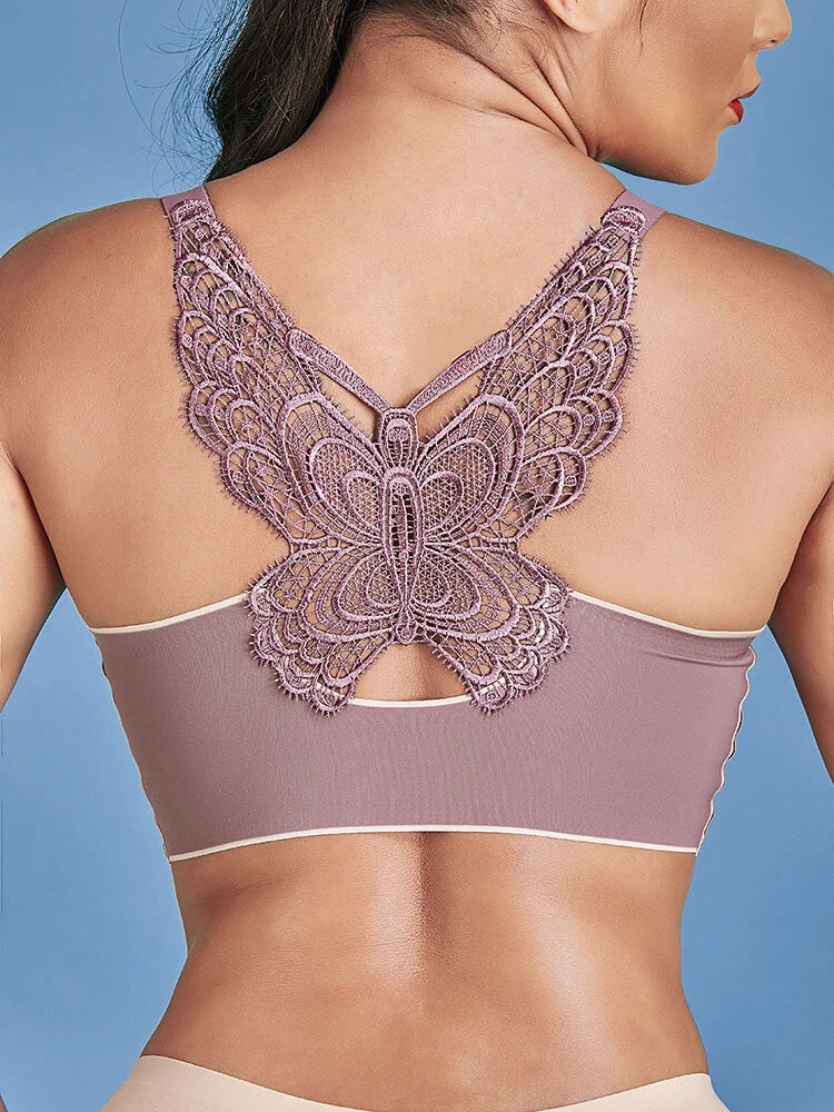 Wireless Butterfly Back Pattern Solid Seamless Bra