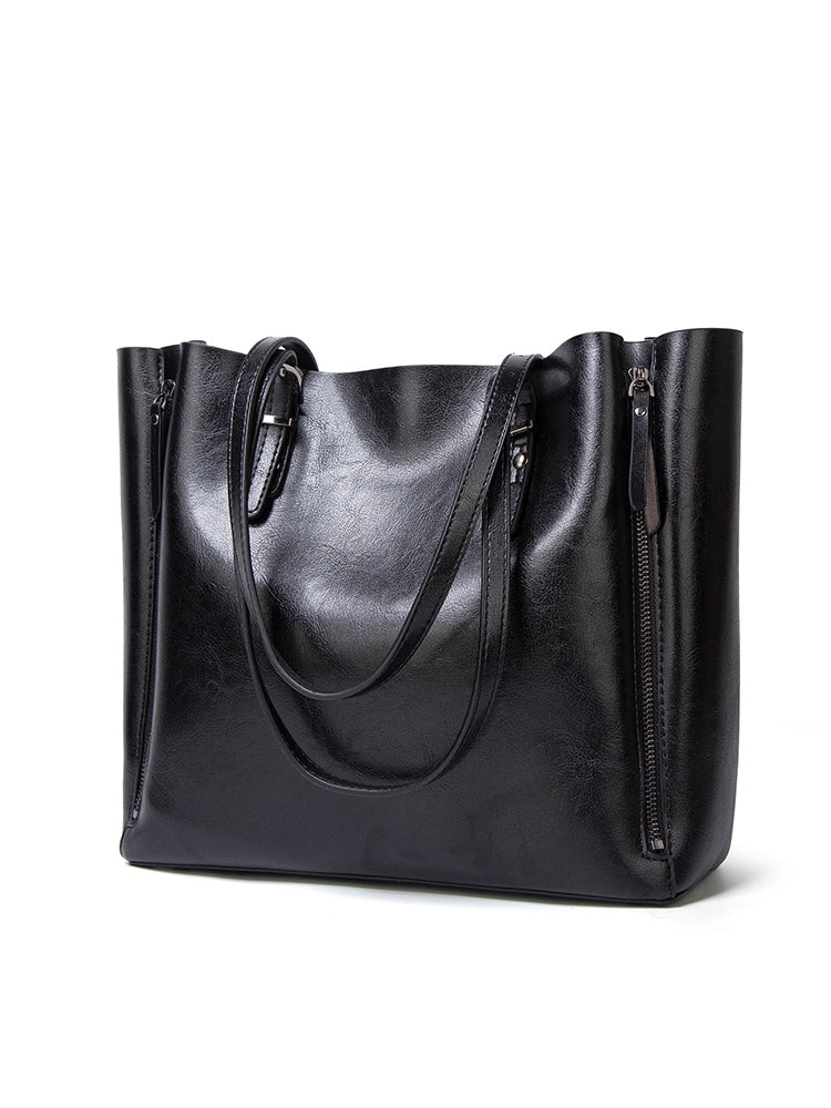 Solid Large Capacity Leisure Handbag Faux Leather Shoulder Tote Bag