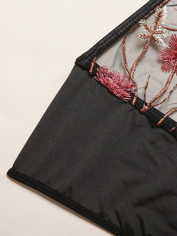 Sexy Sheer Lace Embroidered Front Closure Non Padded Bra Set