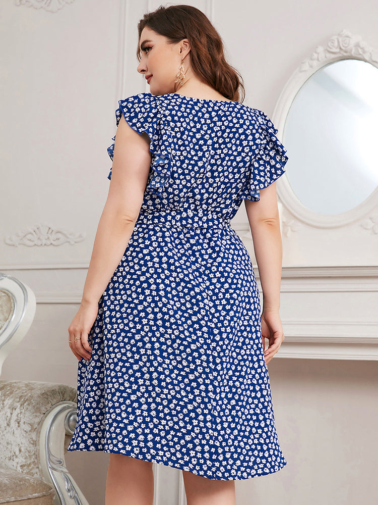 Causal Loose Floral Print Ruffle Sleeve Cool Chiffon Dress