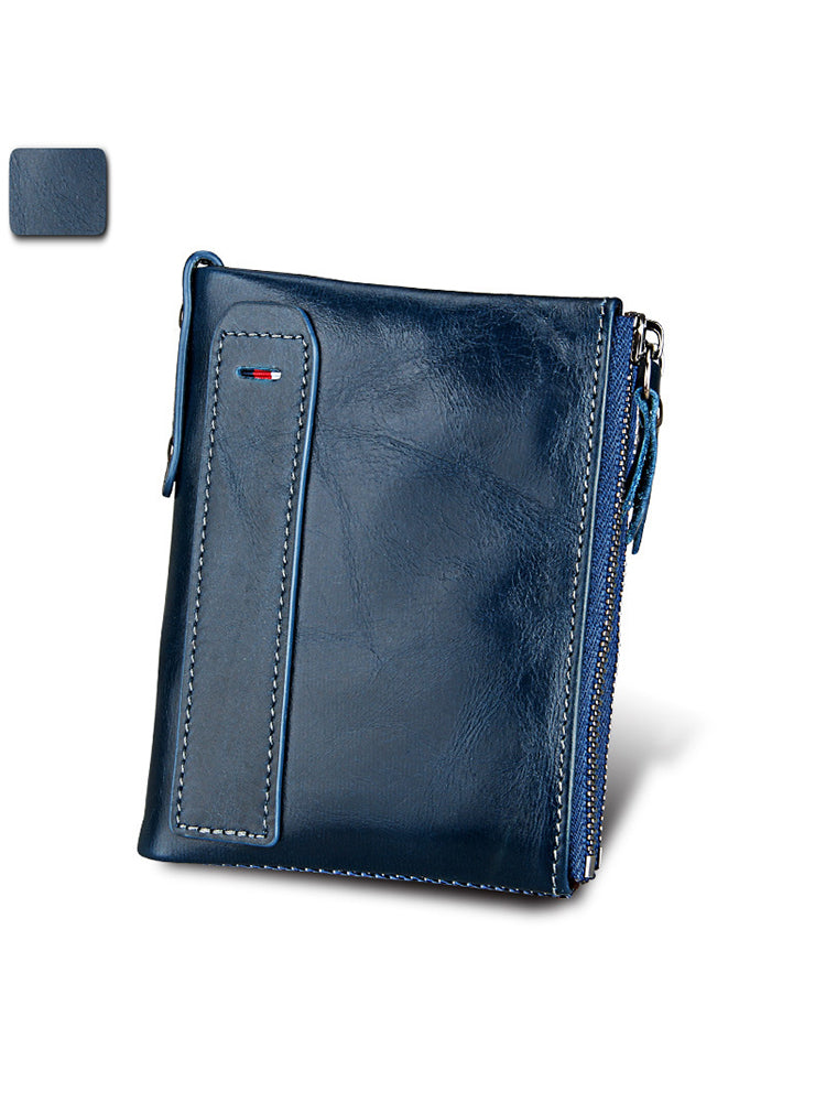 Zipper RFID Card Holders Anti-theft Zip Coin Pocket Bifold Wallets