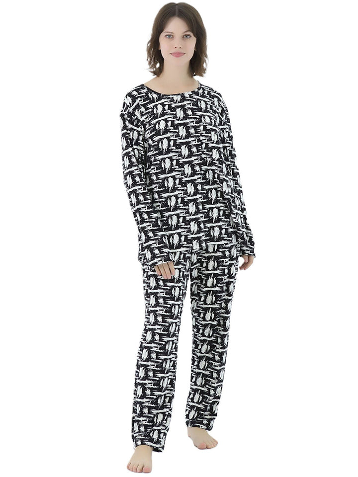 Women Plus Size Long Sleeve Printing Soft Pajamas Set