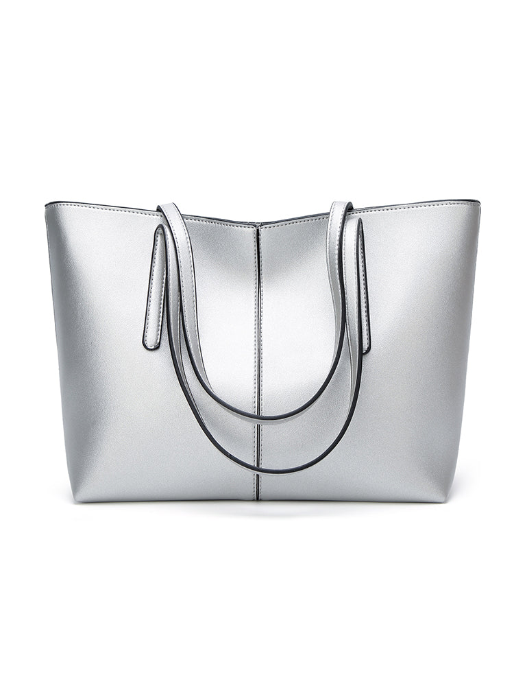 Women's Tote Shoulder PU Leather Big Capacity Solid Handbag