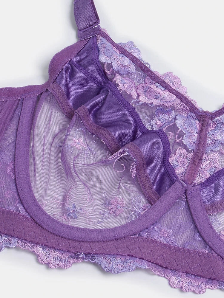 Embroidery Floral Sexy See Through Sheer Push Up Bras
