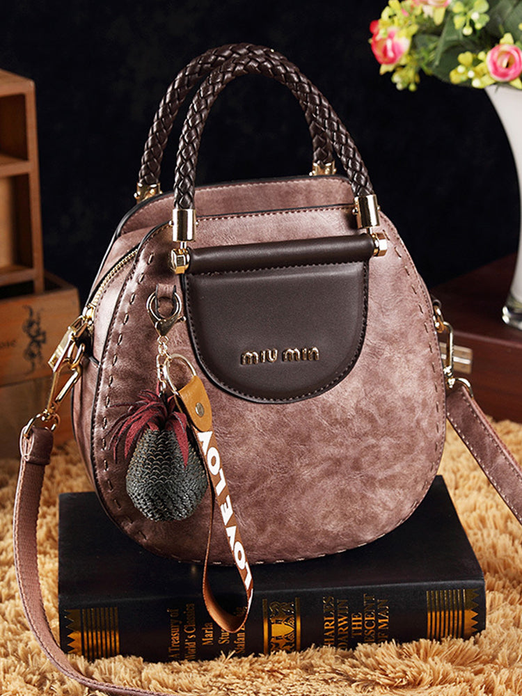 Vintage Tassel Leather Round Shape Handbags Crossbody Shoulder Bag