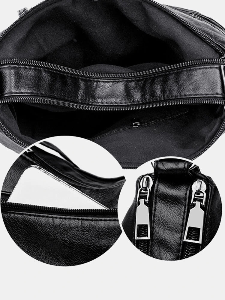 Women Vintage Anti-theft Multi-pocket PU Leather Crossbody Bag Shoulder Bag
