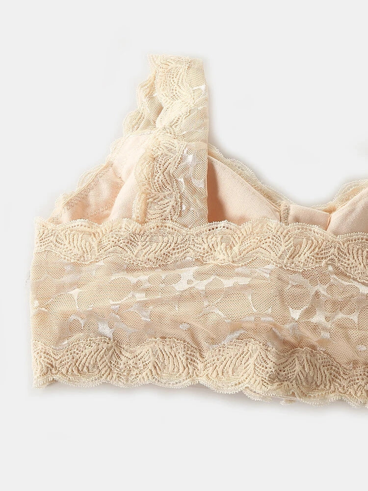 Front Zipper Floral Lace Bralette with Removable Pads