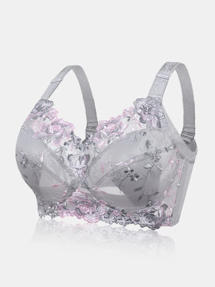 Floral Embroidered Wireless Full Cup Lightly Lined Bra