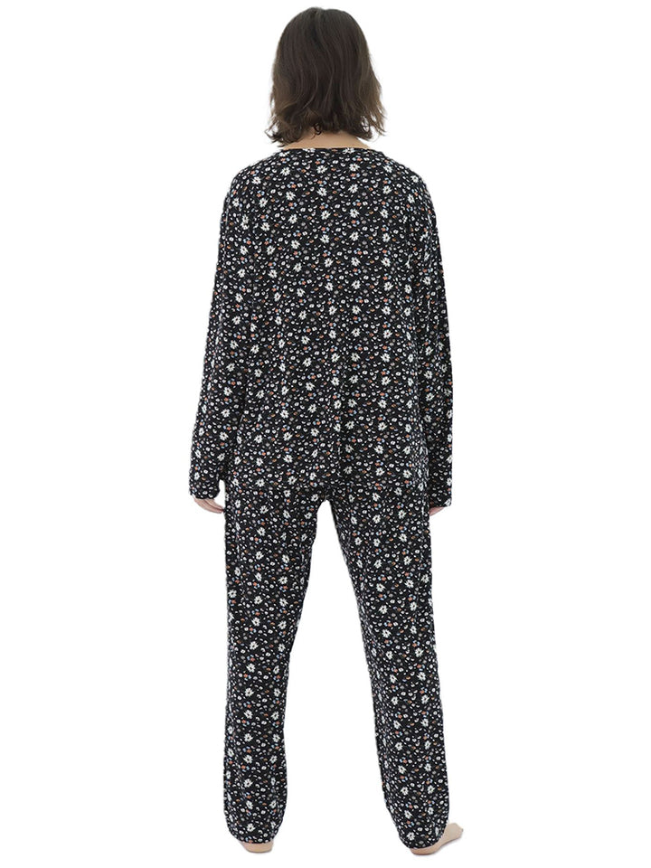 Women Plus Size Long Sleeve Printing Soft Pajamas Set