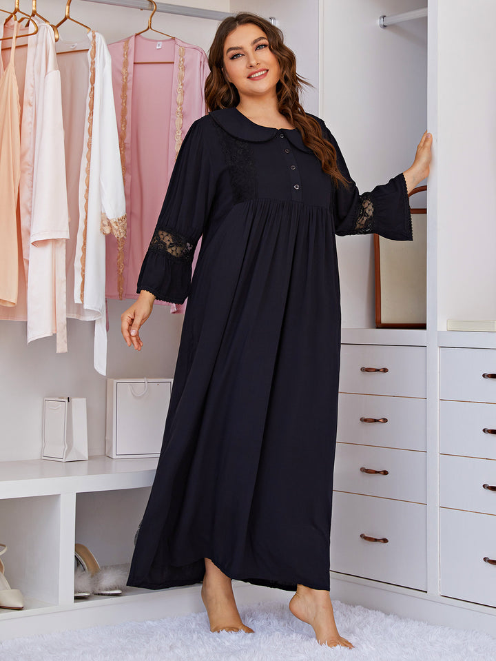 Women Plus Size Lace Long Sleeve Sleepwear Midi Dress