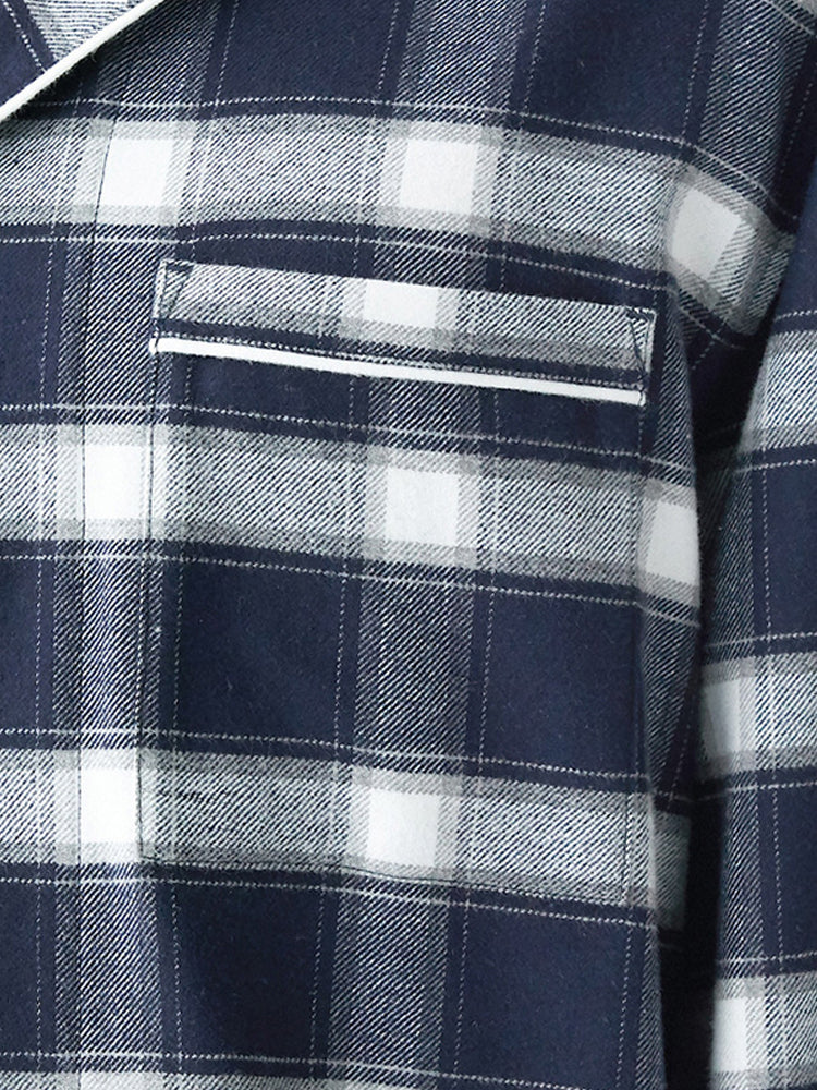Cotton Plaid Pajamas Set Long Sleeve Sleepwear for Men&Women