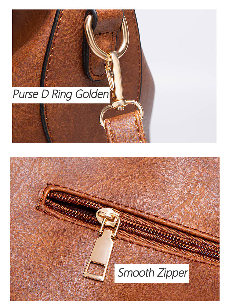 Bucket Purse PU Leather Shoulder Bag Handbag for Women