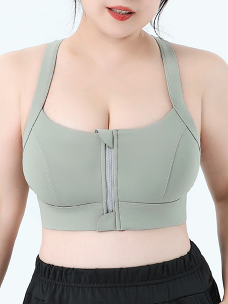 Women Front Zipper Racerback Sports Supportive Wirefree Bra