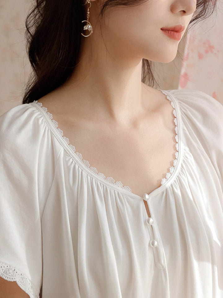 Women's Lace Nightdress Short Sleeve Victorian Nightgown Sleepwear Pajama