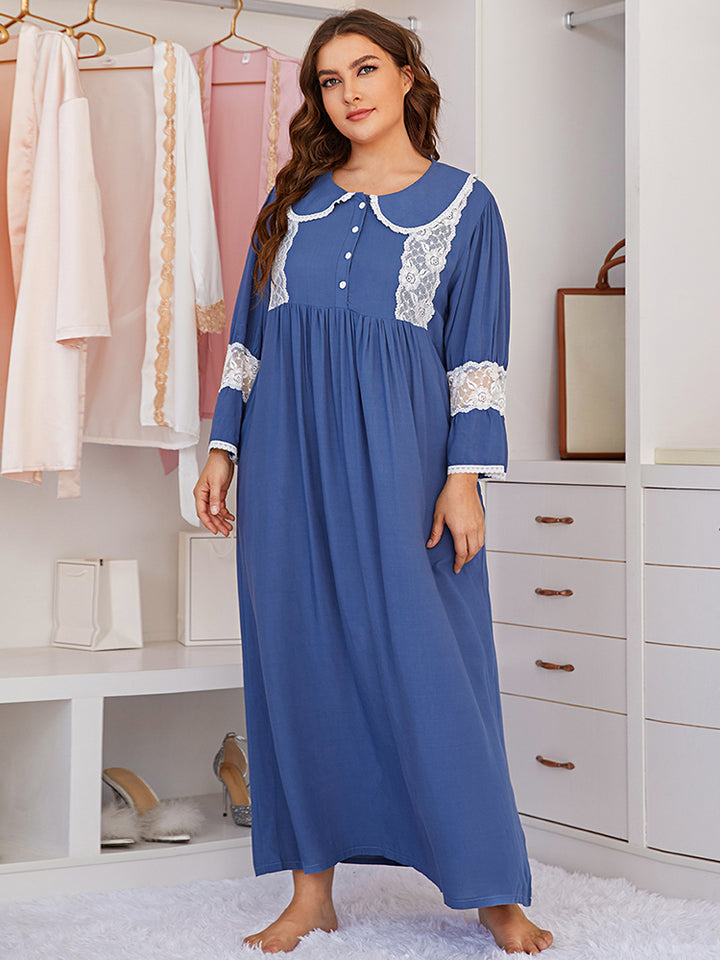 Women Plus Size Lace Long Sleeve Sleepwear Midi Dress
