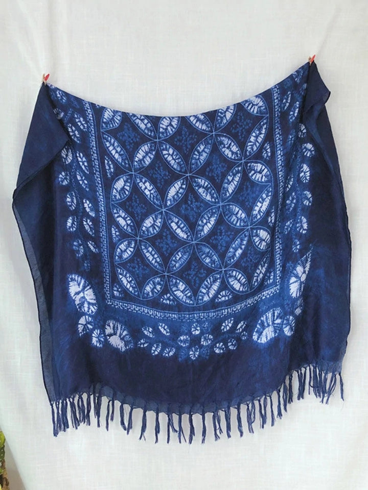 Tie Dye Blue Scarf Long Fringe Sarong Beach Towel