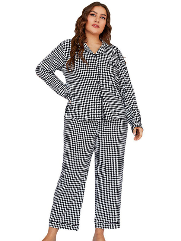 Women Plus Size Matching Plaid Pajama Set Loungewear