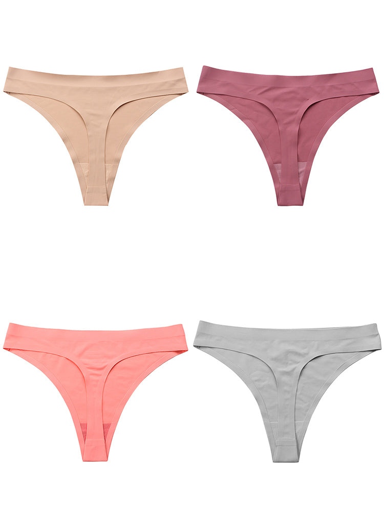 4-Pack Women Seamless Breatheble Ice Silk Thong