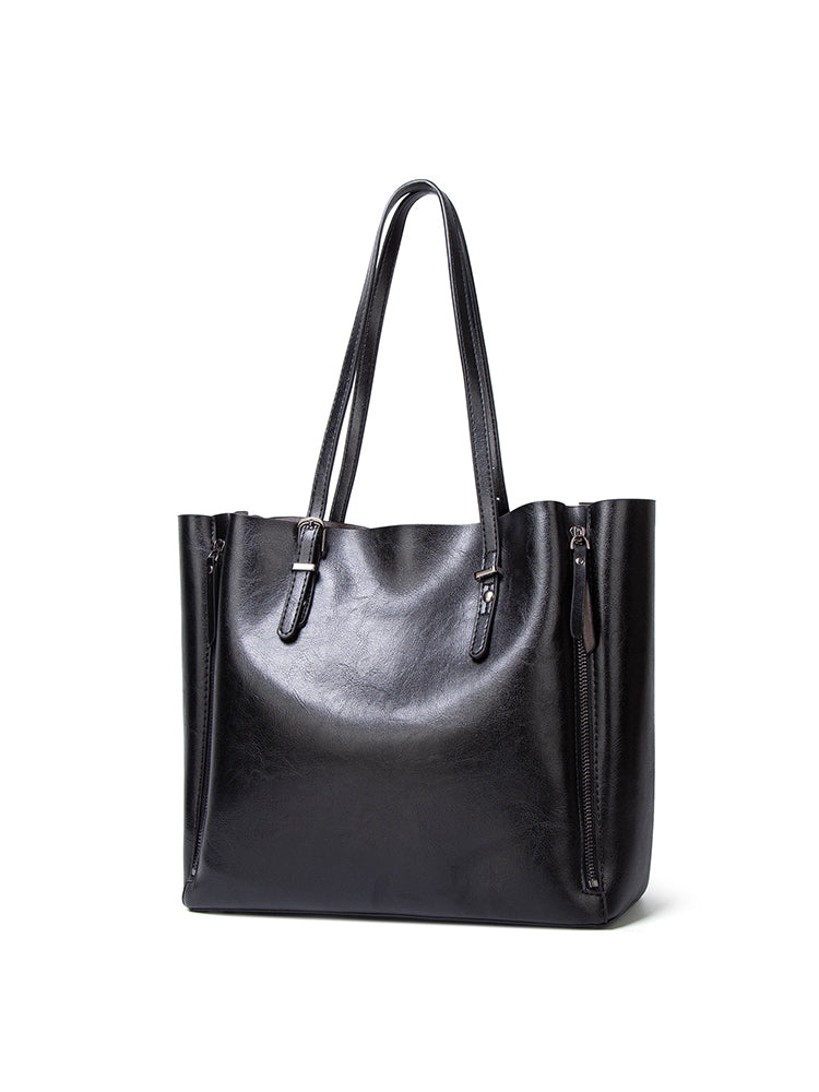 Solid Large Capacity Leisure Handbag Faux Leather Shoulder Tote Bag