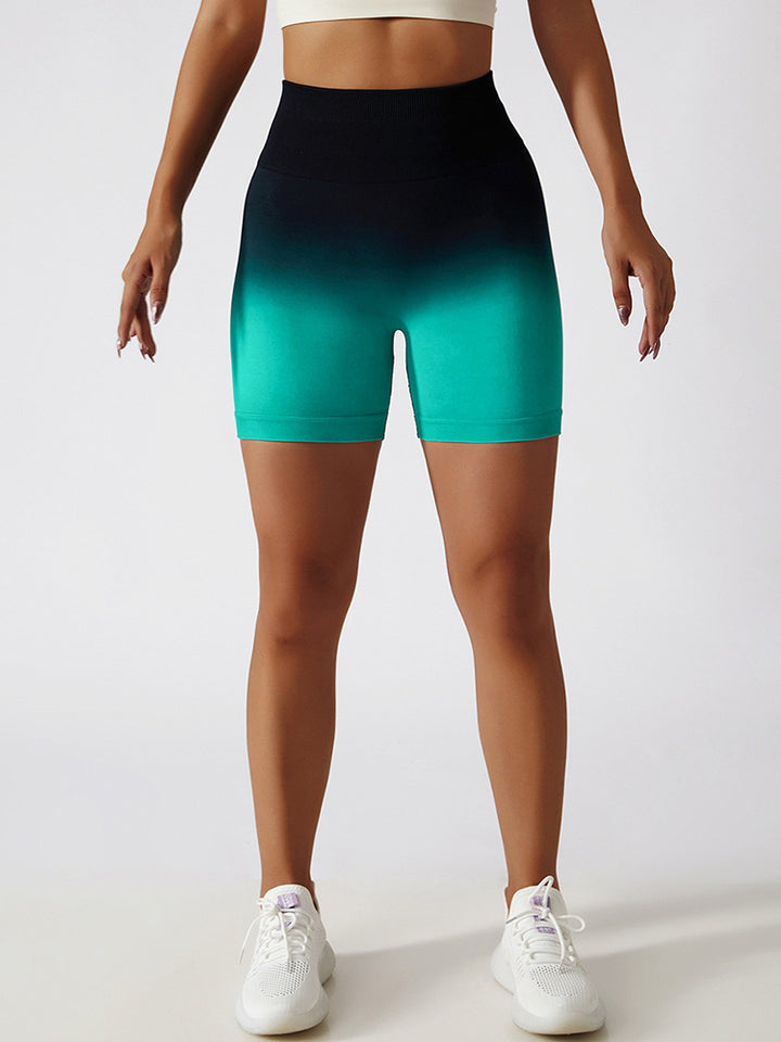 Women High Waist Workout Yoga Gym Gradient Ramp Seamless Cycling Shorts