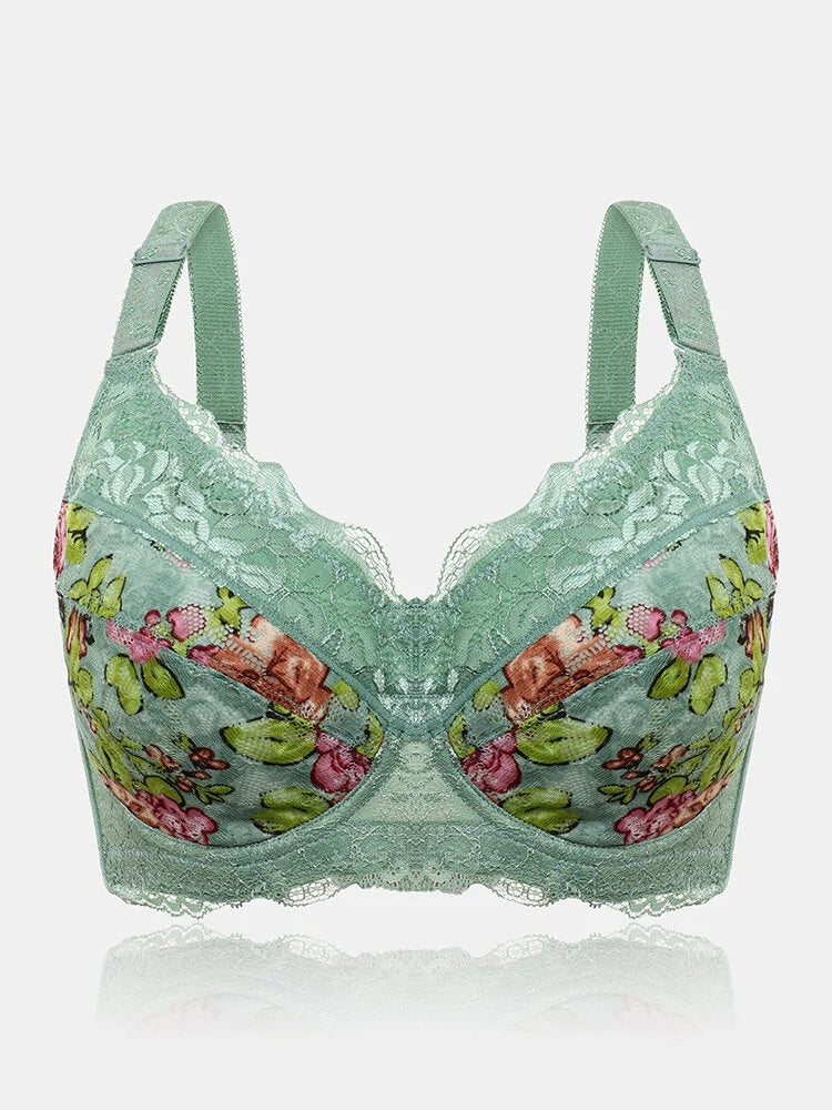 Floral Lace Underwire Full Cup Back Closure Bra