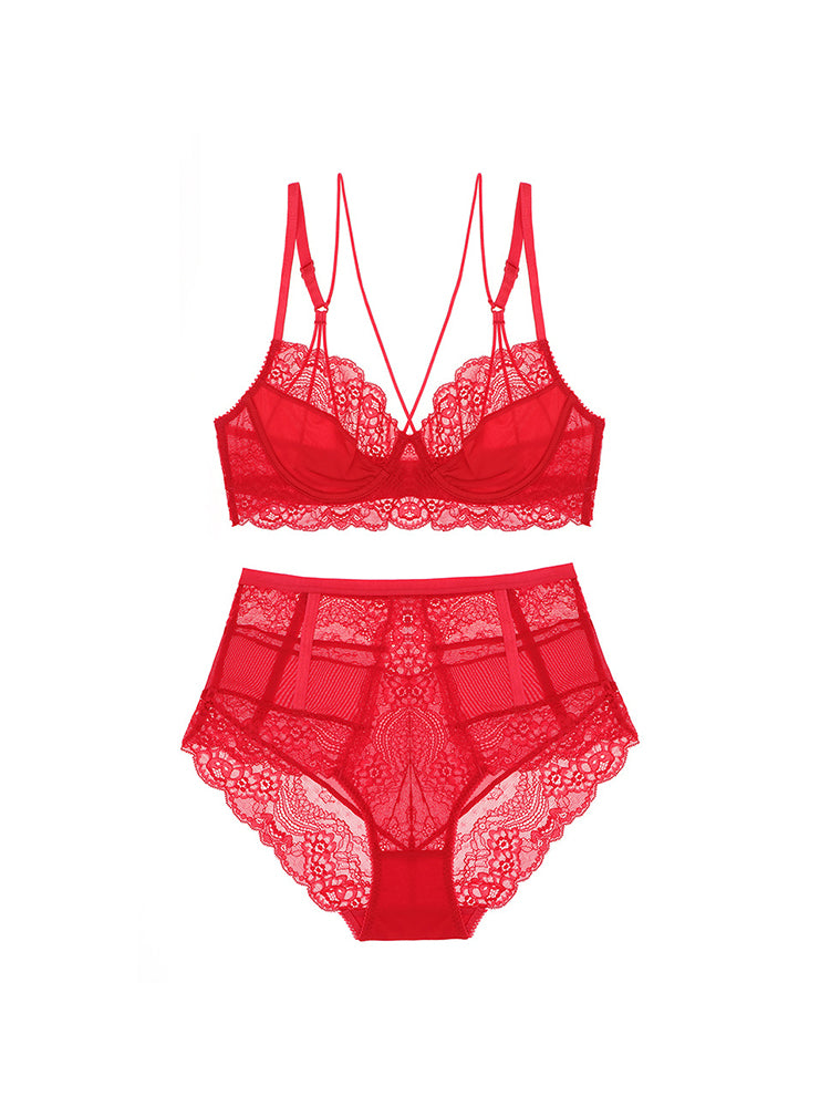 Women's Push Up Sexy Lace Lingerie Bra and Sheer Panties
