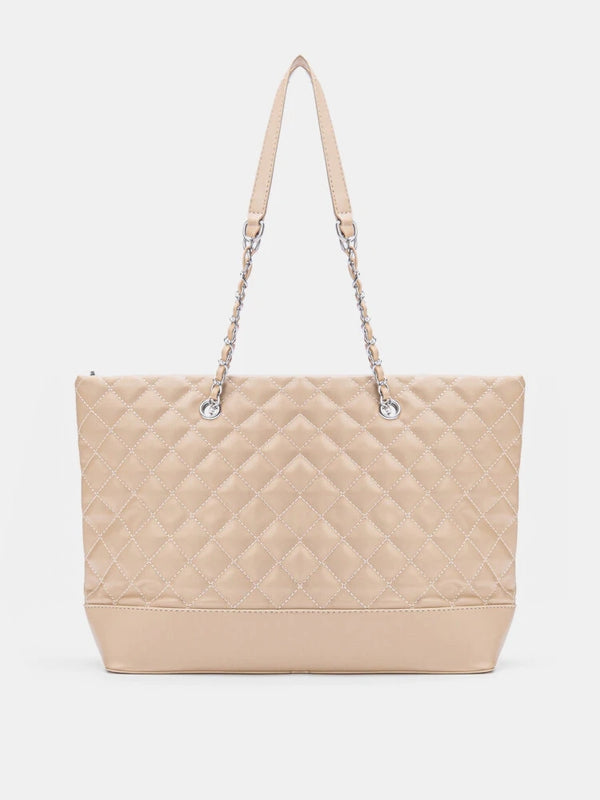 Simple Casual Large Capacity Check Metal Chain Tote Bag
