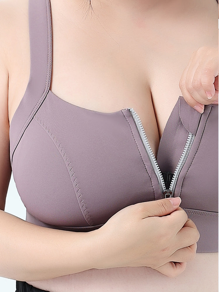 Women Front Zipper Racerback Sports Supportive Wirefree Bra