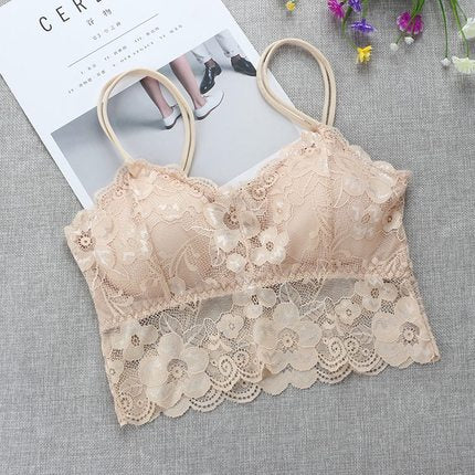 Lace Tube Top Bandeau Padded Bra With Straps