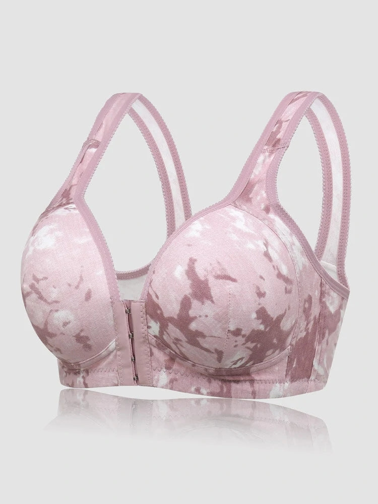 Women's Front Clasp Tie Dyed Lightly Lined Wire-free Bra