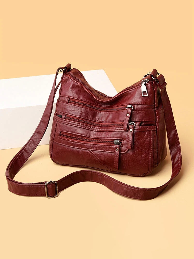 Women Vintage Anti-theft Multi-pocket PU Leather Crossbody Bag Shoulder Bag