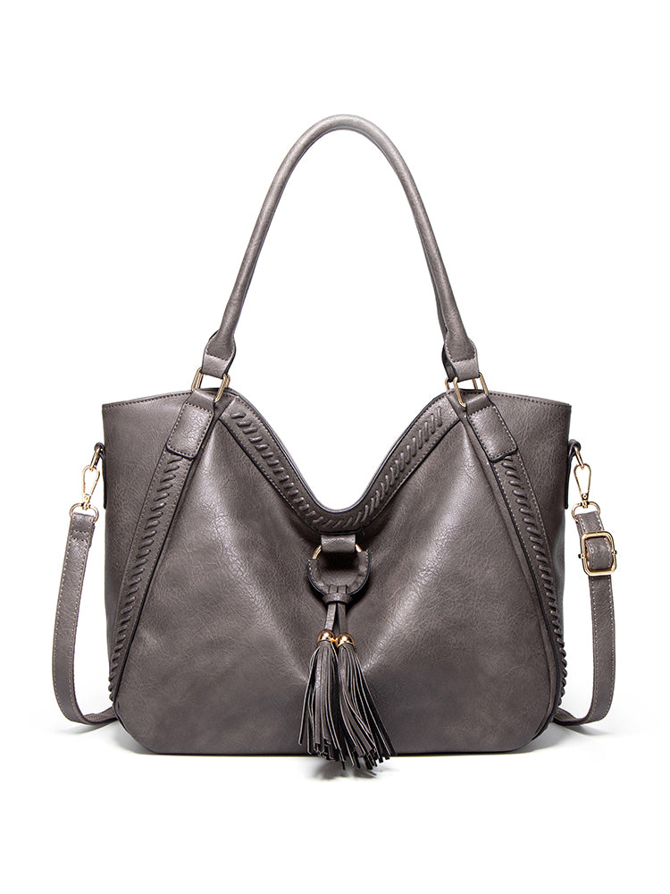 Vintage Tassel PU Leather Large Purse Shoulder Bag for Women