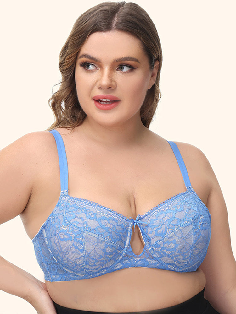 Jacquard Floral Lace Thin Full Coverage Push Up Bra