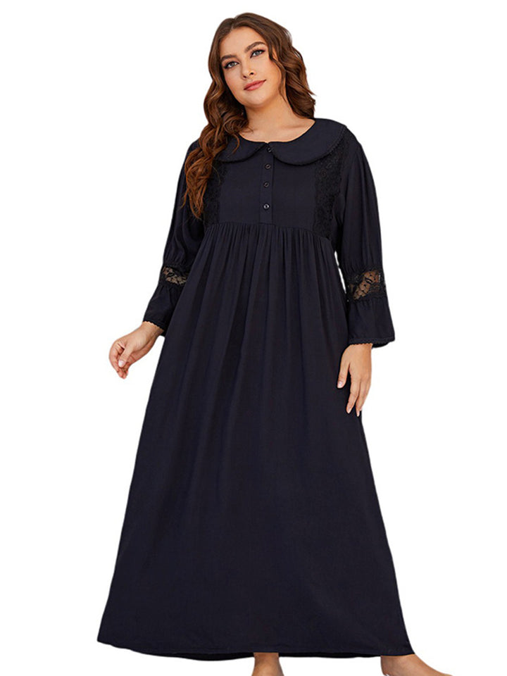 Women Plus Size Lace Long Sleeve Sleepwear Midi Dress