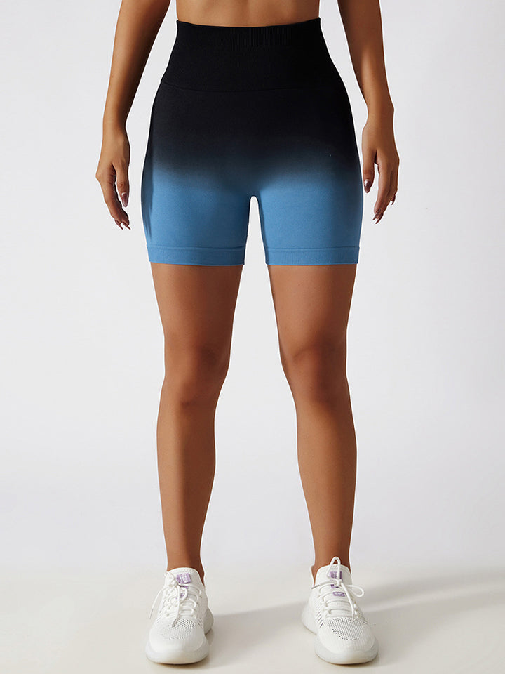 Women High Waist Workout Yoga Gym Gradient Ramp Seamless Cycling Shorts
