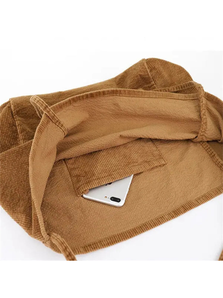 Corduroy Vintage Handbag Large-capacity Shopping Bag