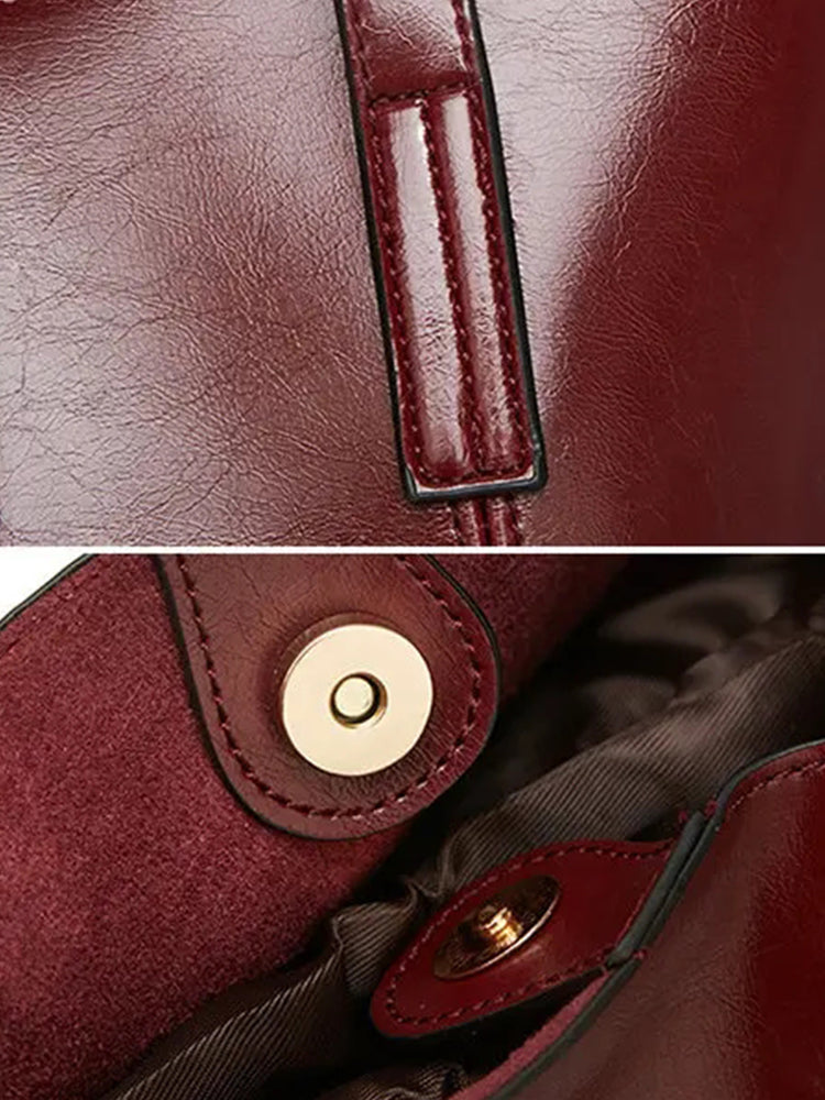 Women PU Leather Casual Handbag Large Capacity Tote Bag Solid Crossbody Bag