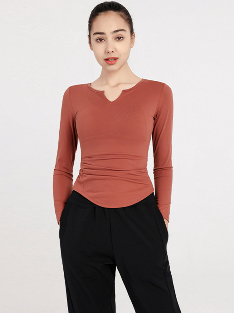 Slim Fit V-neck Long Sleeve Yoga Tops Breathable Athletic Workout Running Shirt