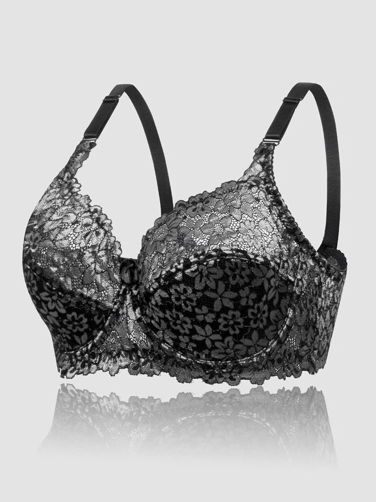 Floral Embroidered Underwire Patchwork Transparent  Breathable Comfy Bras