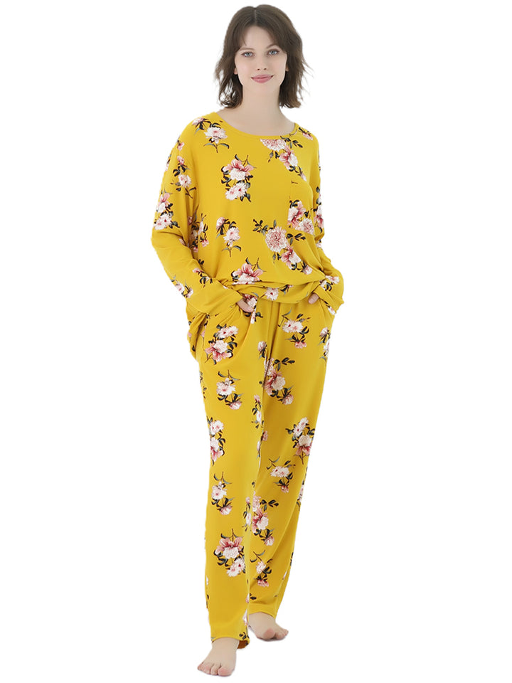 Women Plus Size Long Sleeve Printing Soft Pajamas Set
