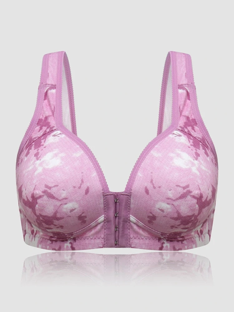 Women's Front Clasp Tie Dyed Lightly Lined Wire-free Bra