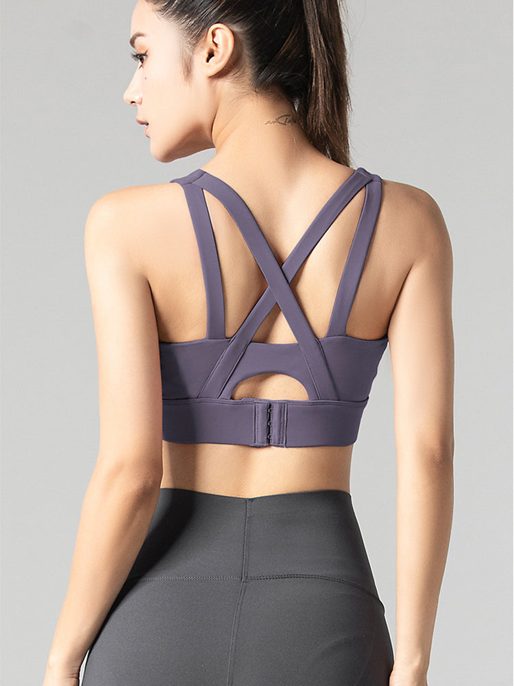 Strappy Sports Bra Crisscross Back Medium Support Yoga Bra