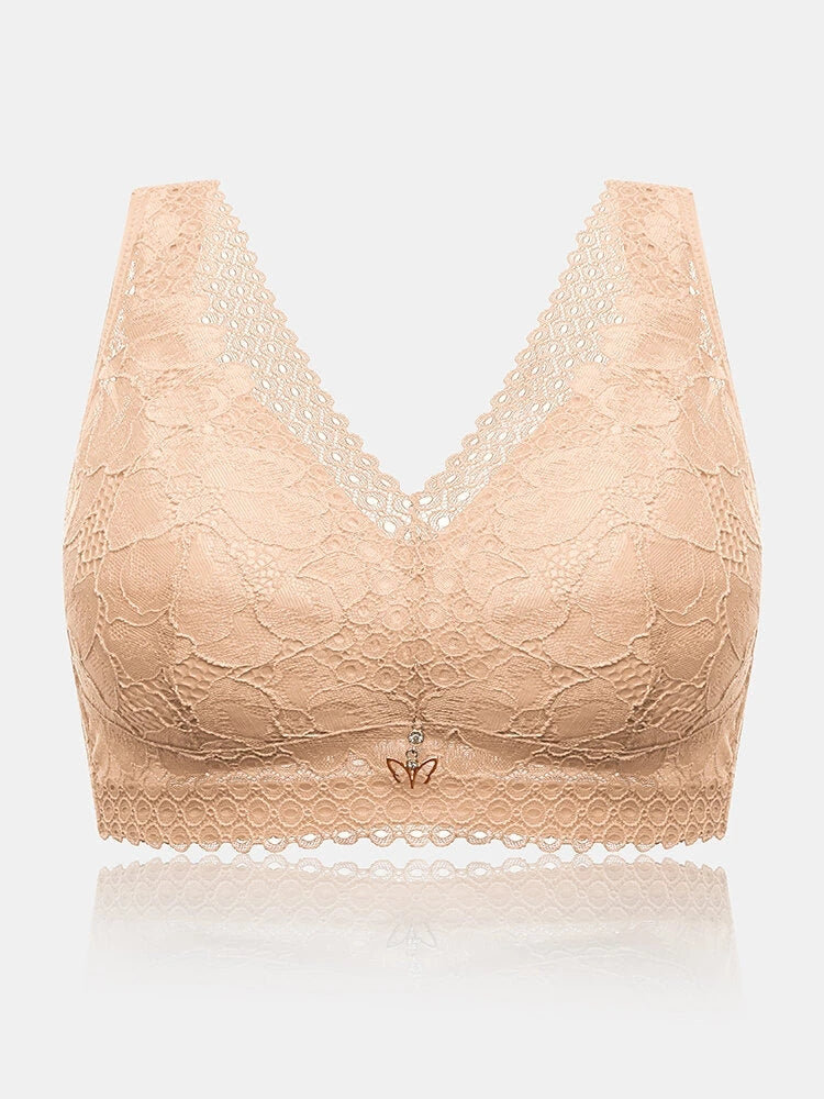 Women Floral Lace Wireless Lightly Lined Bra