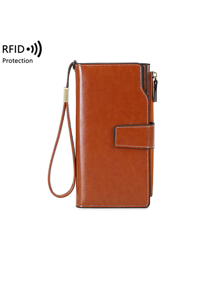 Vintage PU Leather RFID Anti Theft Oil Wax 6.3 Inch Phone Long Wallet Purse